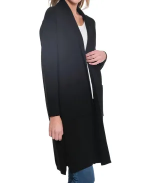 3/4-Ärmel Drop-Shoulder Schalkragen Cardigan mit offener Front in Schwarz