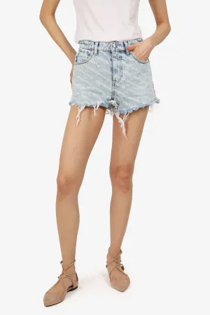 Alexander Wang Blaue Denim-Hochwaist-Shorts mit Druck Größe 24