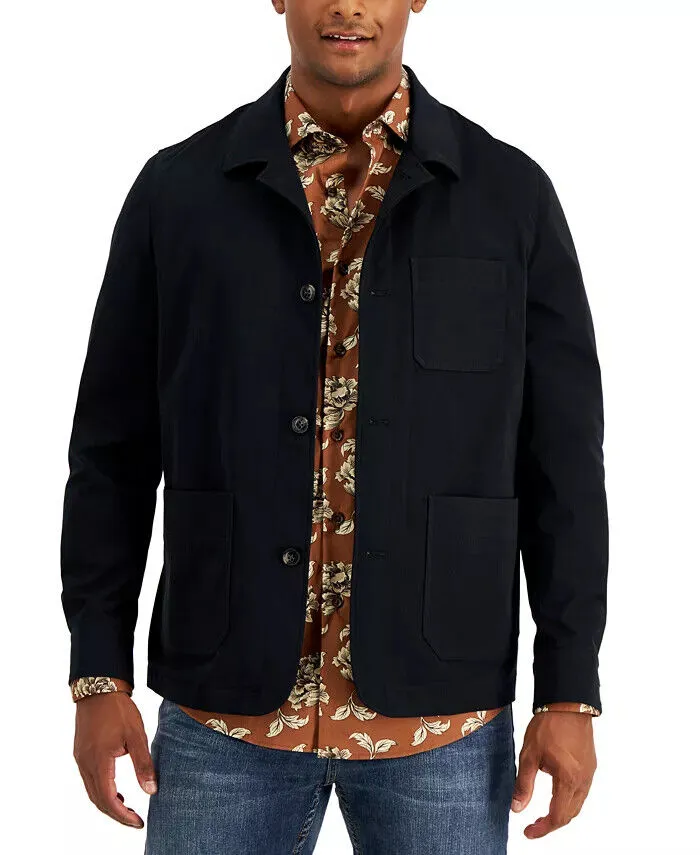 Alfani 100132383MN Herren Sakko-Mantel Schwarz Polyester Regular-Fit mit Kragen KLSS26 (Schwarz, Regular, S)