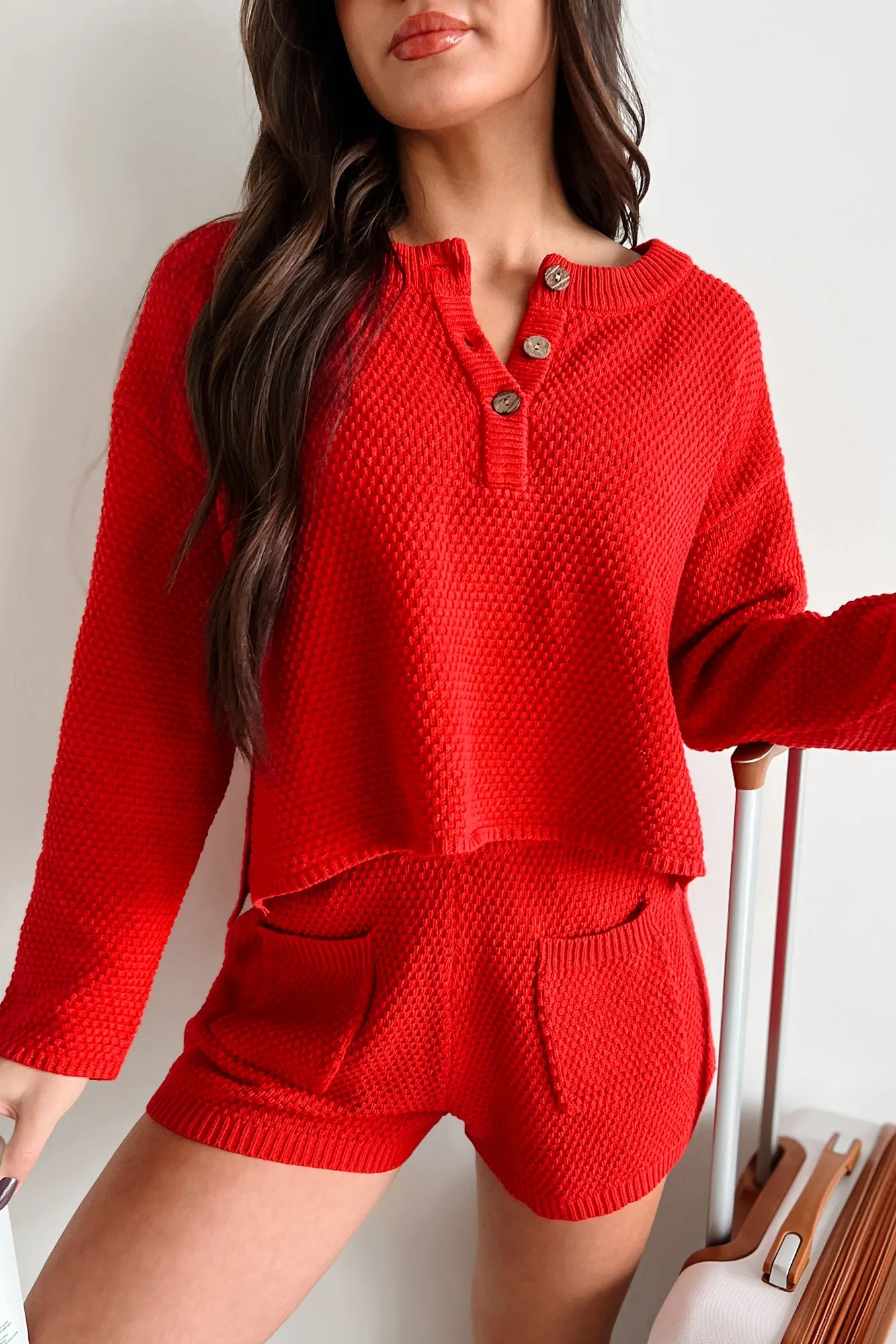 Bettelnd um eine Pause Strick-Lounge-Set (Rot)