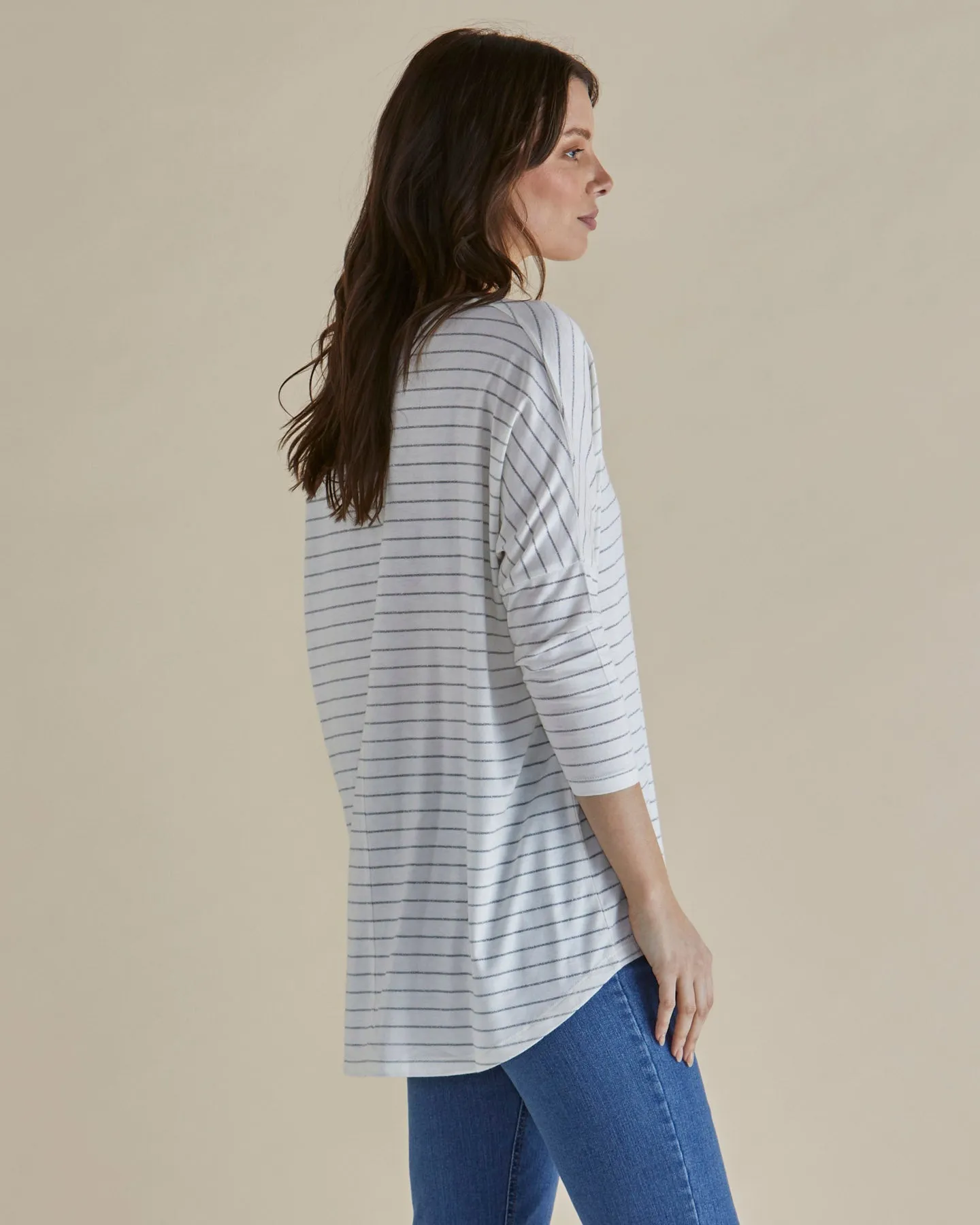 Betty Basics Mailand 3/4-Ärmel Top Weiß Lurex Streifen