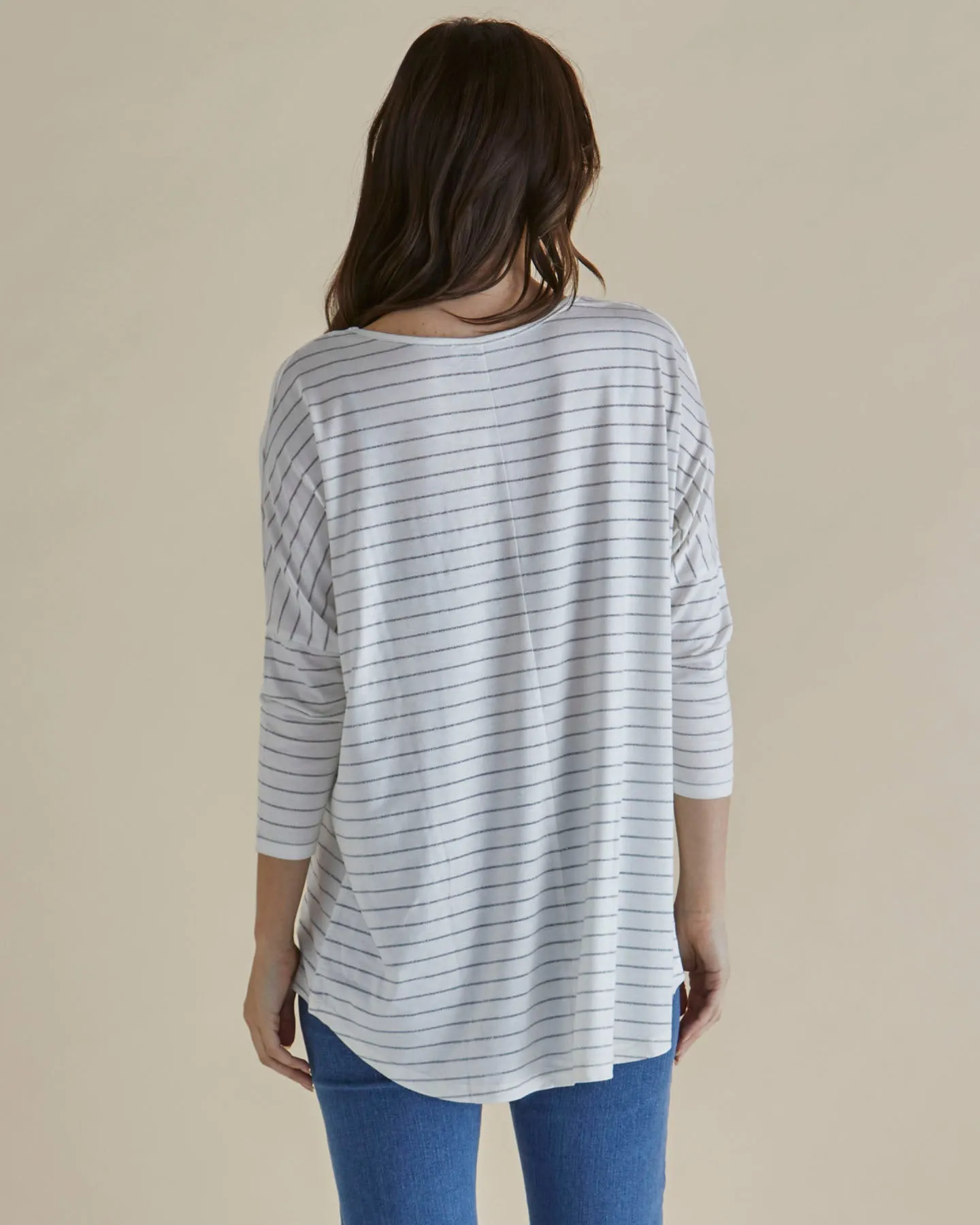 Betty Basics Mailand 3/4-Ärmel Top Weiß Lurex Streifen