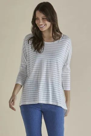 Betty Basics Mailand 3/4-Ärmel Top Weiß Lurex Streifen