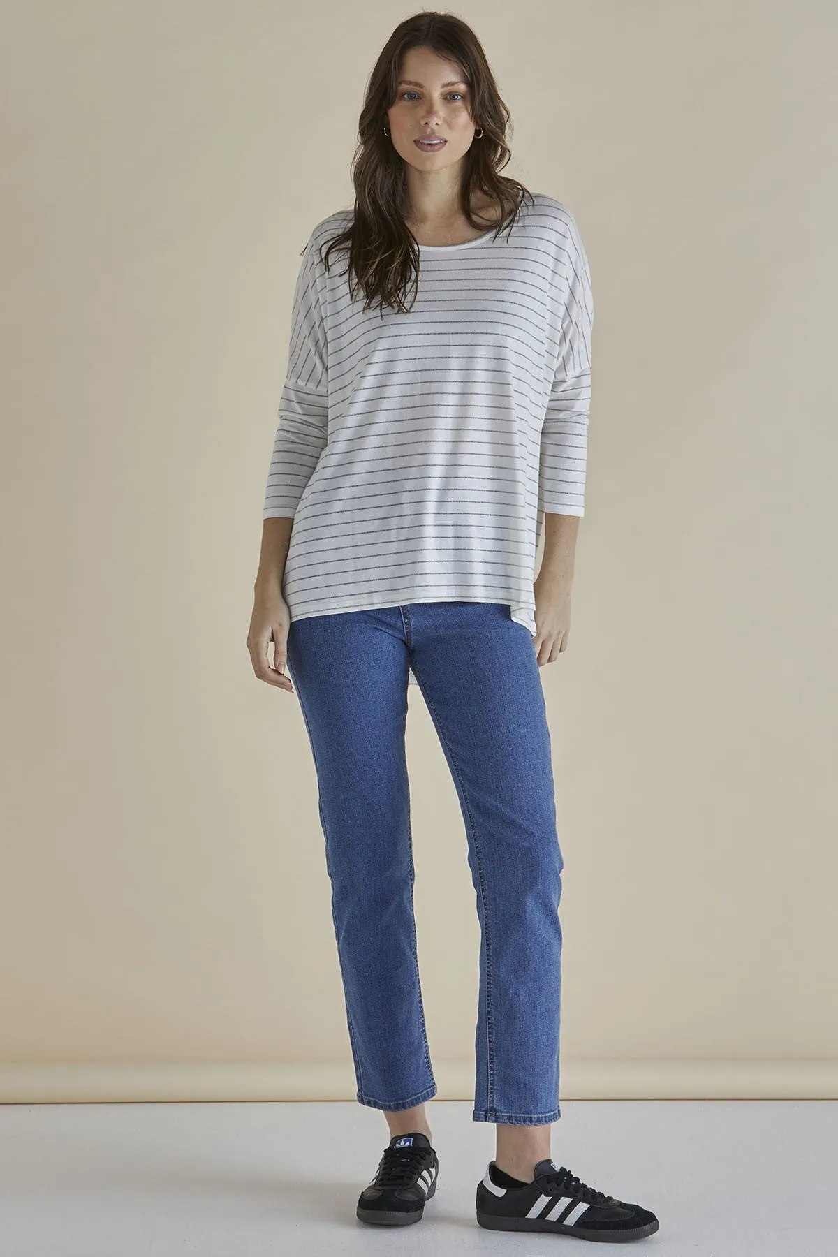 Betty Basics Mailand 3/4-Ärmel Top Weiß Lurex Streifen