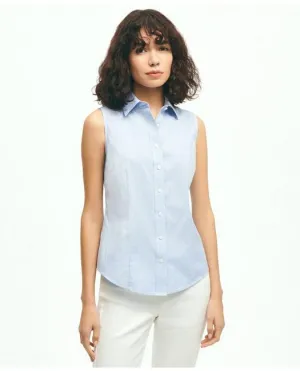 Brooks Brothers Damen Slim Fit Supima-Baumwolle Bügelfrei Gingham-Hemd ohne Ärmel Blau Brooks Brothers