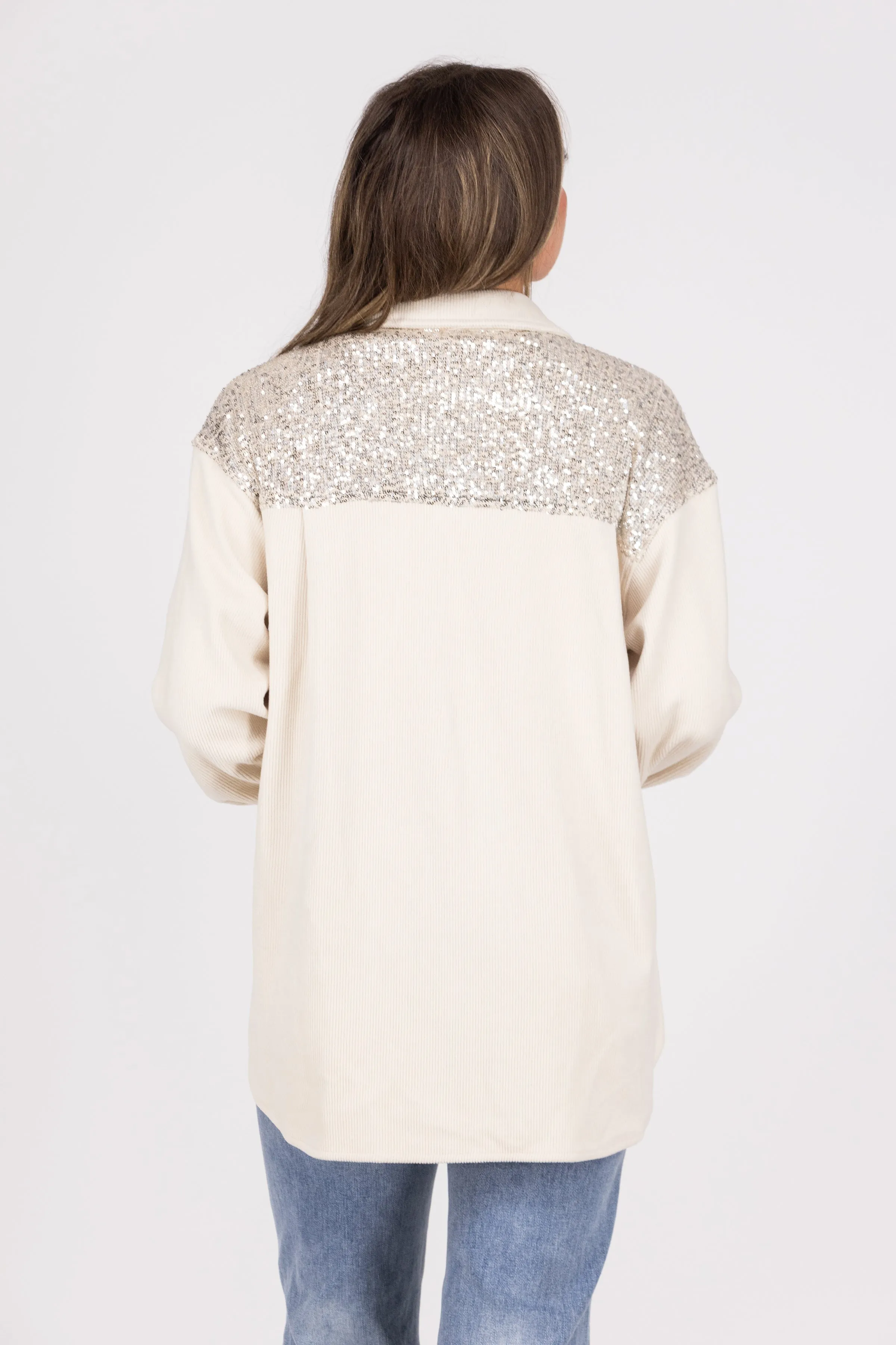 Unbedingt sehenswertes Damen-Cord-Schattenjackett mit Pailletten