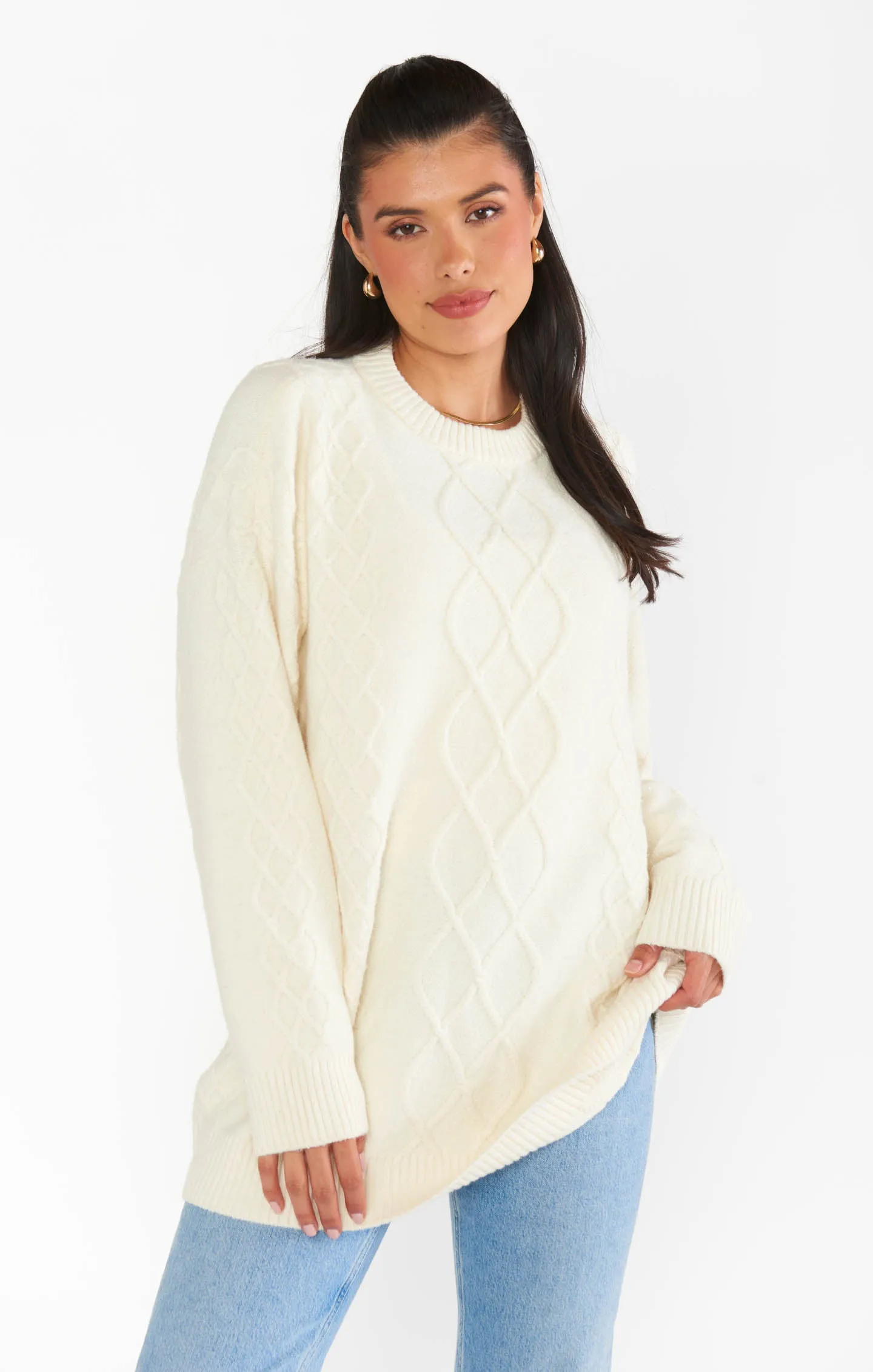 Canyon Tunika Pullover ~ Cremefarbener flauschiger Strick
