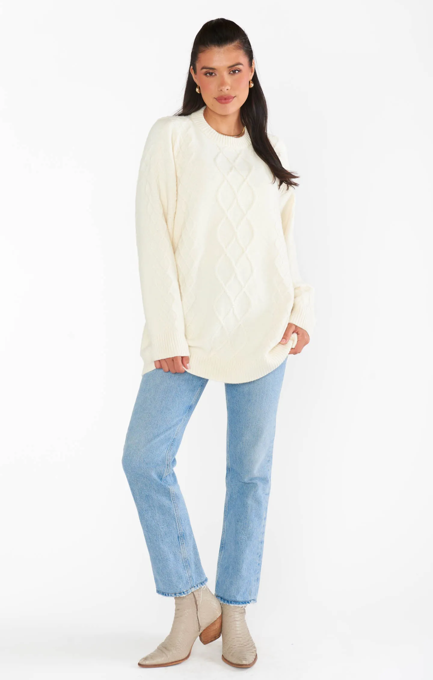 Canyon Tunika Pullover ~ Cremefarbener flauschiger Strick