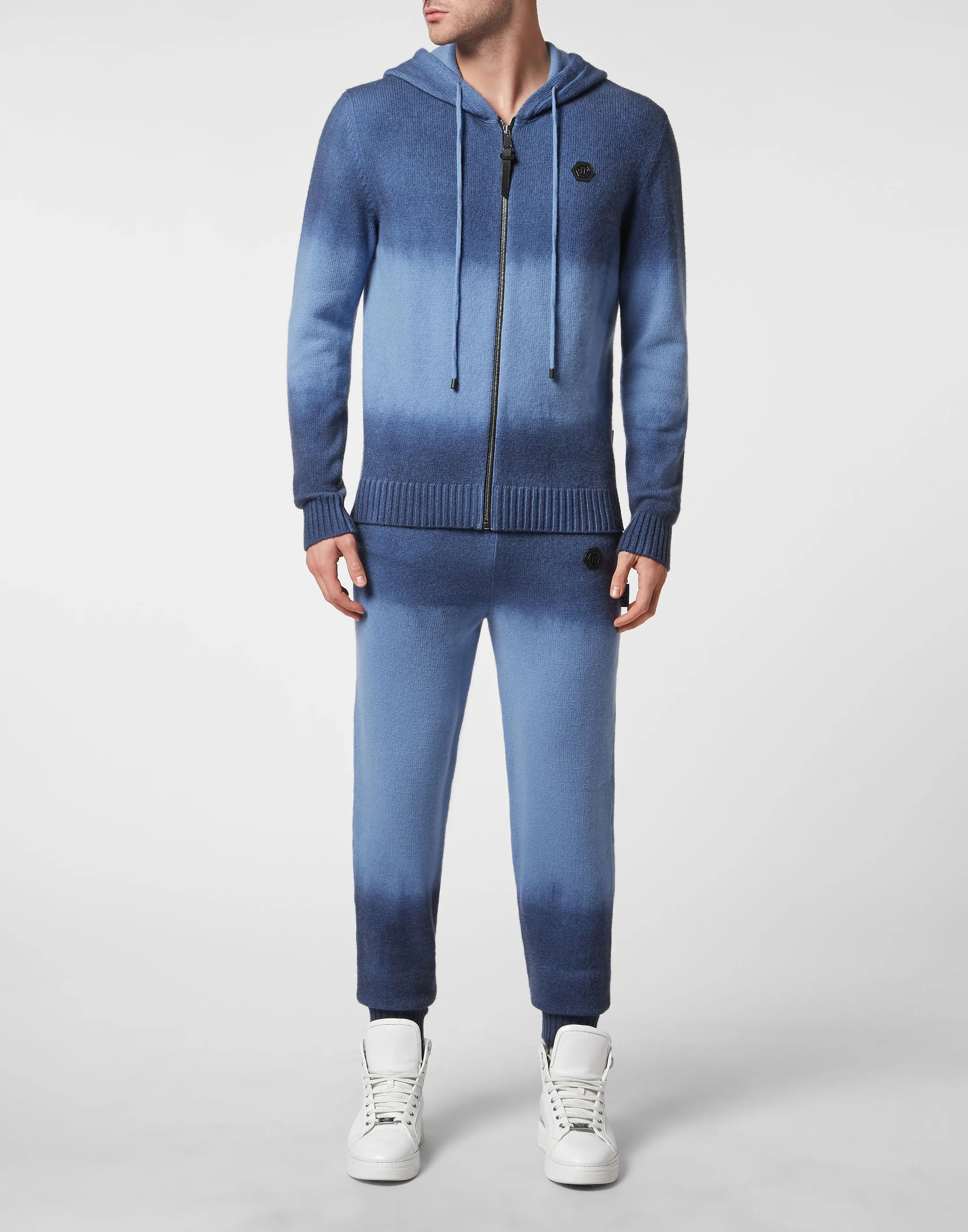 Cash Wool Jogging Strickanzug: Jacke/Hose mit Python-Einsatz und Totenkopf-Motiv