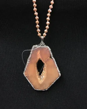 Champagne Druzy Halskette mit Kristallen und Süßwasserperlen