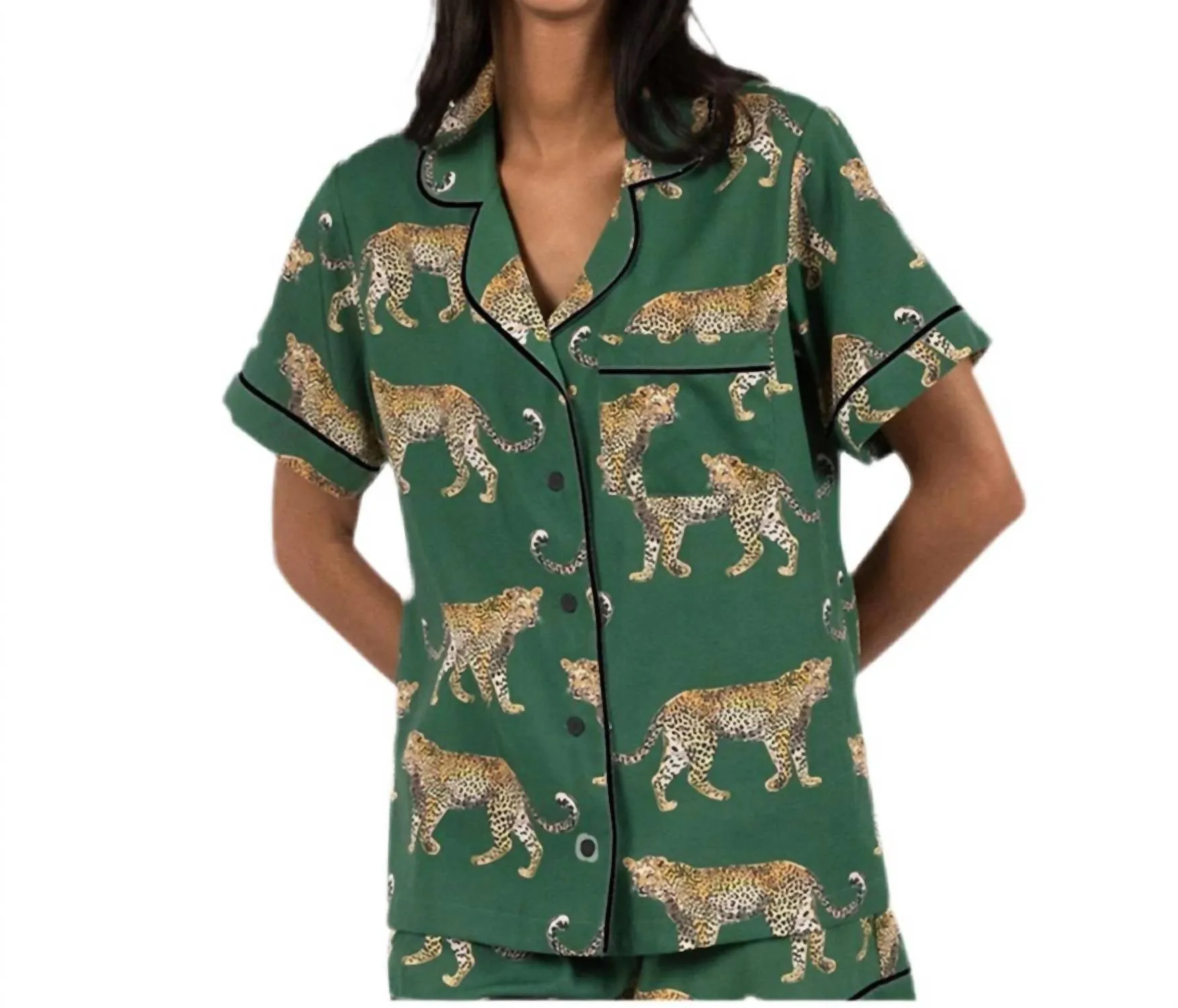 Gepunkteter Gepard-Pyjama-Shorts-Set in Grün