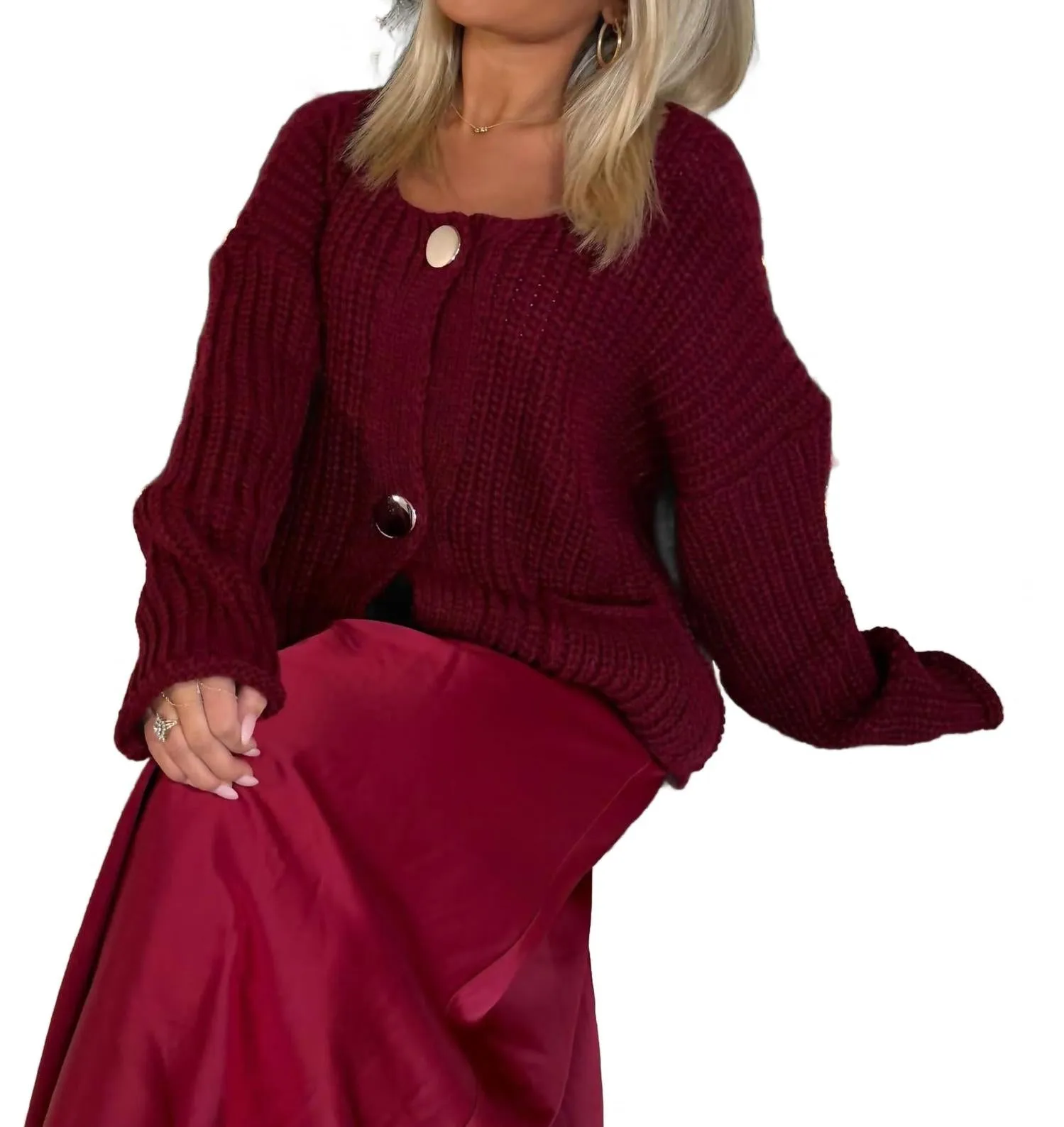 Dicker Pullover in Bordeauxrot