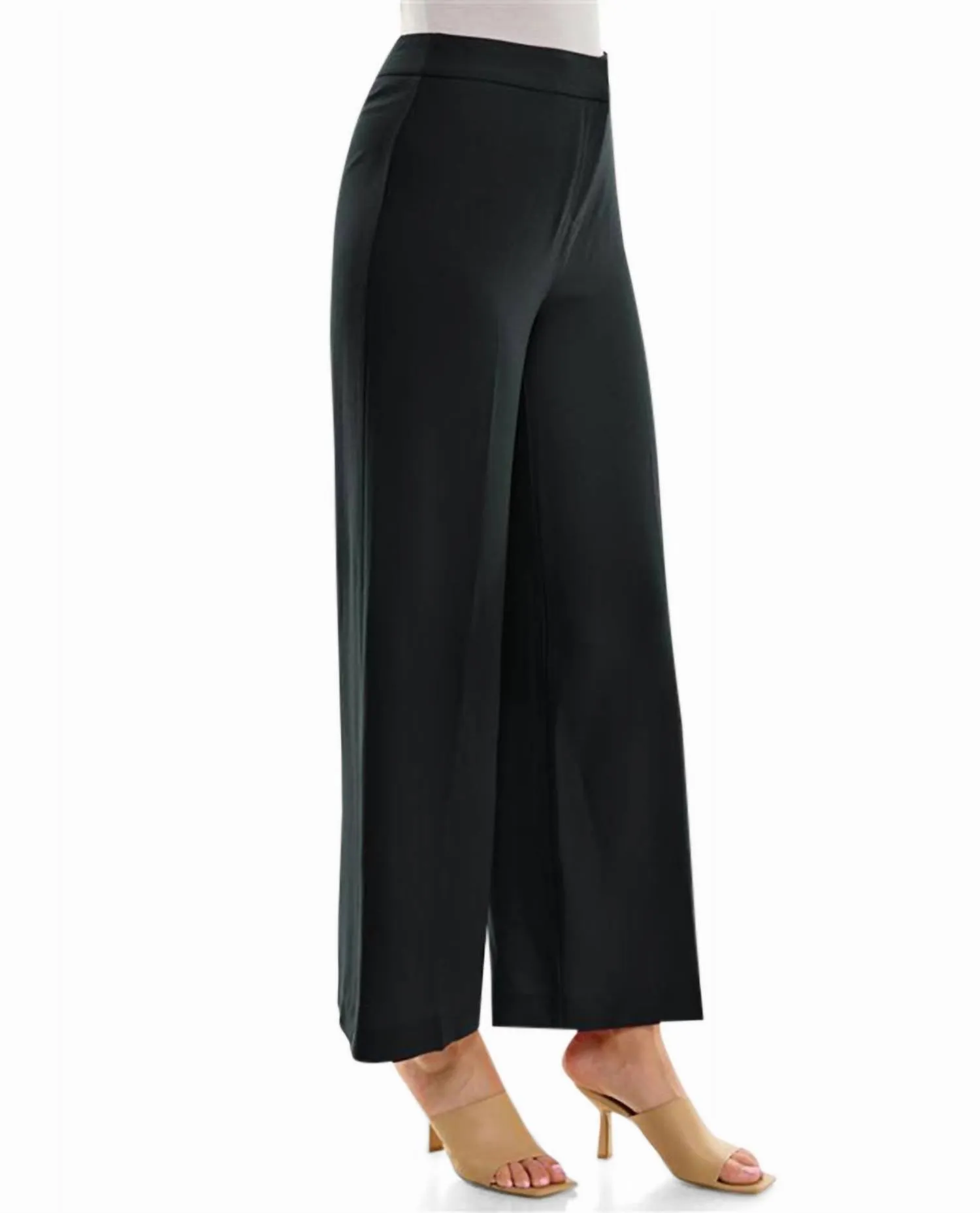 Claire Stretch Crepe Weitbeinige Hose in Tiefschwarz