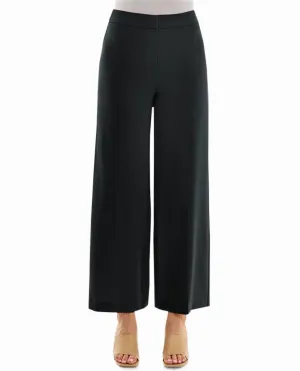 Claire Stretch Crepe Weitbeinige Hose in Tiefschwarz