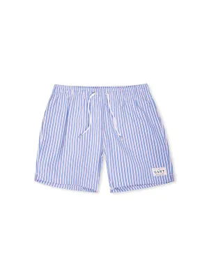 Klassisch geschnittene Seersucker-Badeshorts in Lapisblau