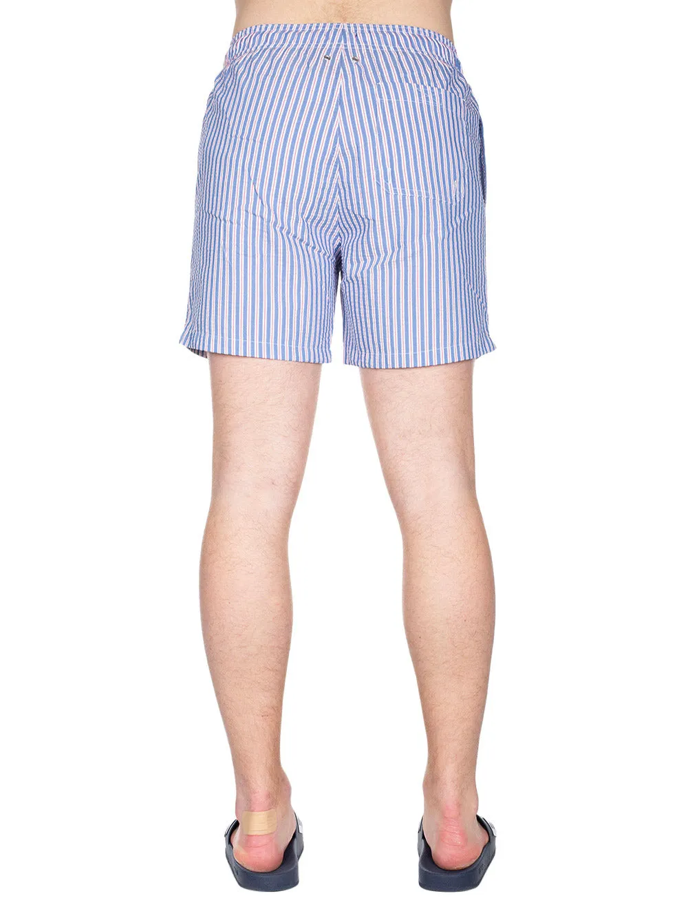 Klassisch geschnittene Seersucker-Badeshorts in Lapisblau