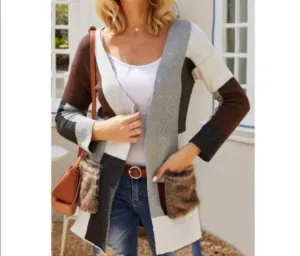Farbblock Cardigan in Mehrfarbig