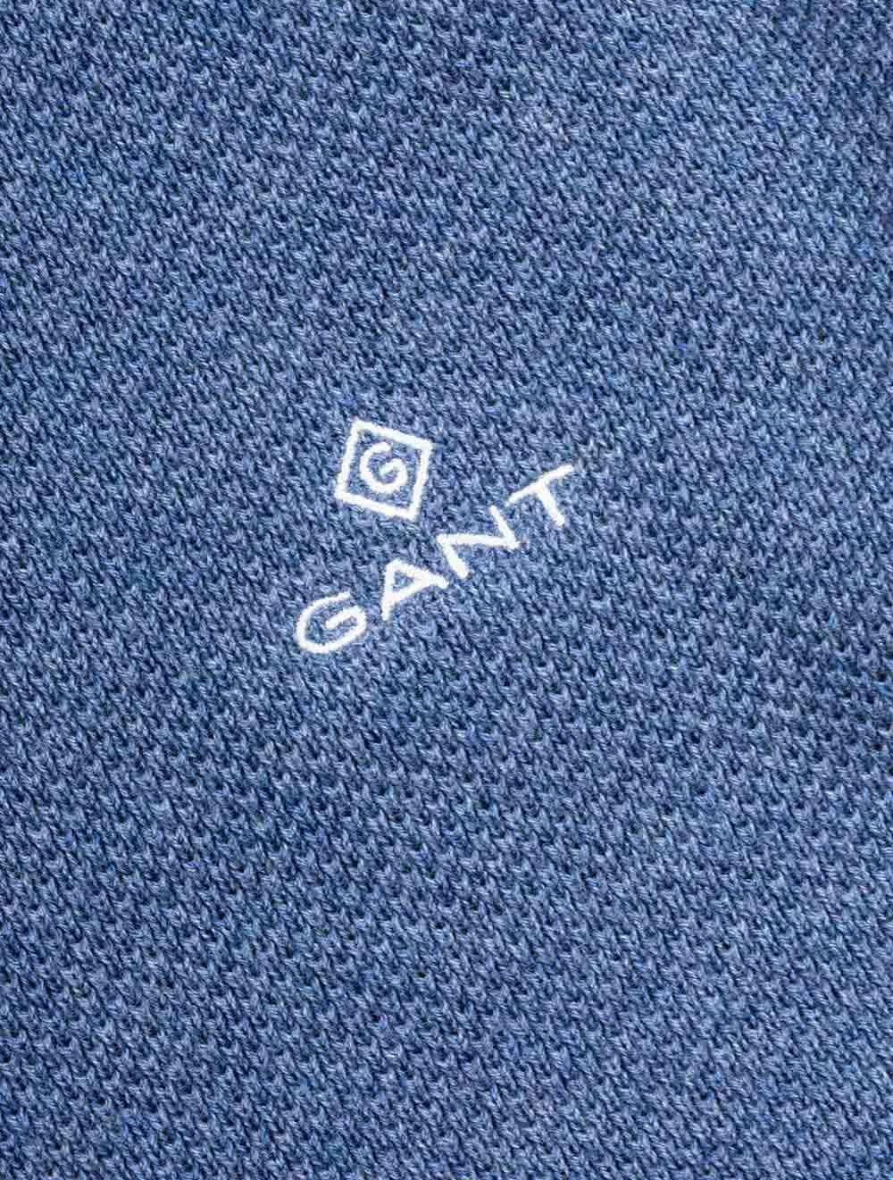 Baumwoll-Piqué-Pullover mit Rundhalsausschnitt in Denim-Blau Melange