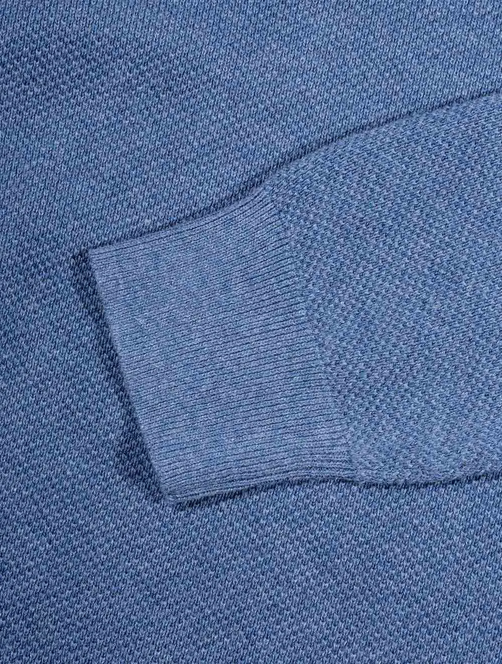 Baumwoll-Piqué-Pullover mit Rundhalsausschnitt in Denim-Blau Melange