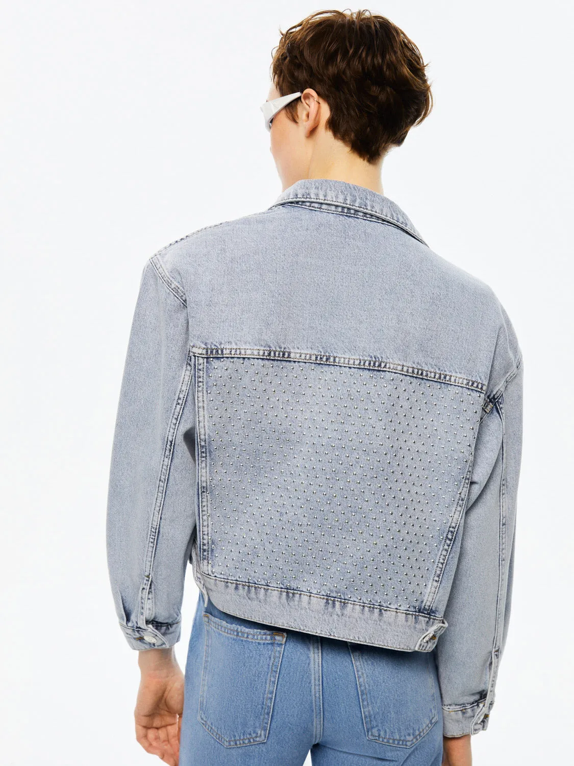 Gekürzte Denimjacke mit Schulterpolstern