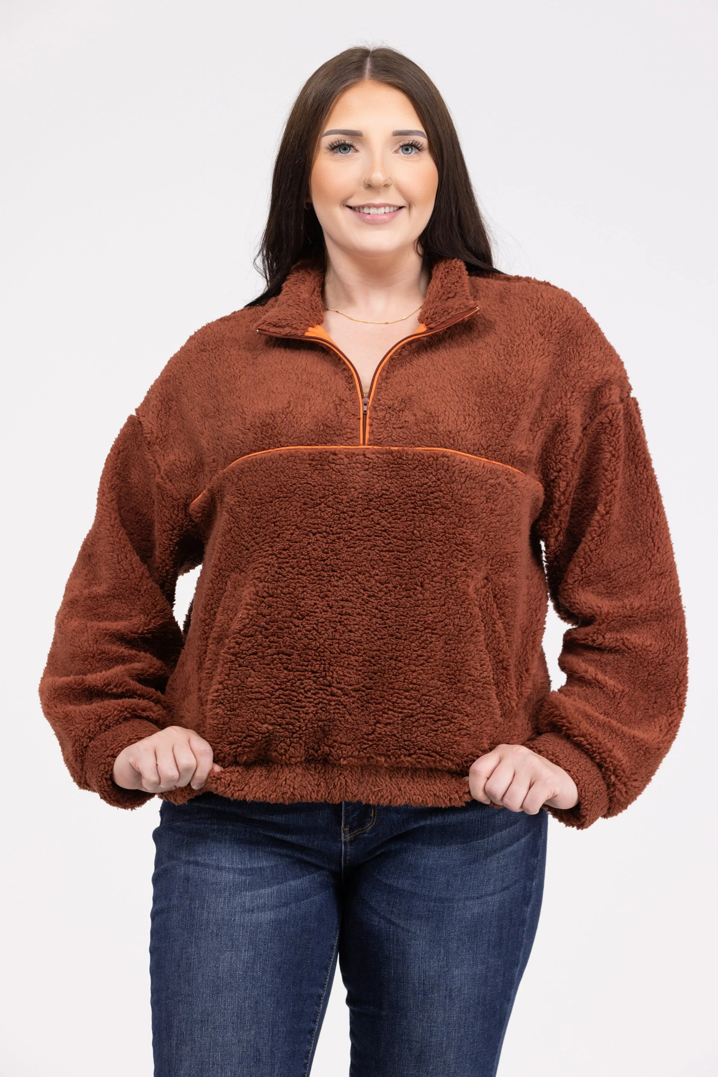 Gemütliche Fuzzy Damen-Weste mit 1/4-Reißverschluss