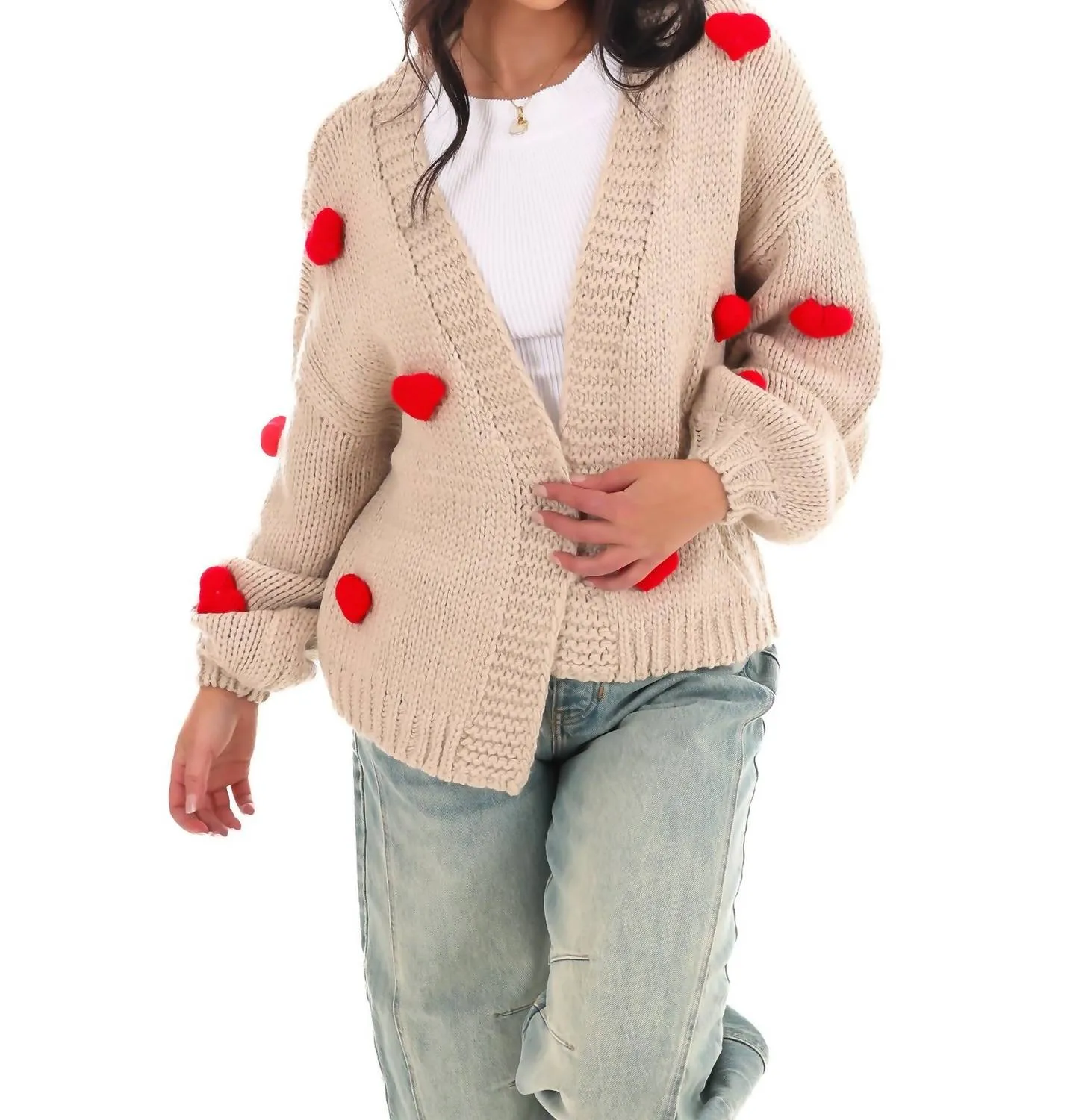 Herzliches Strickcardigan in Sand