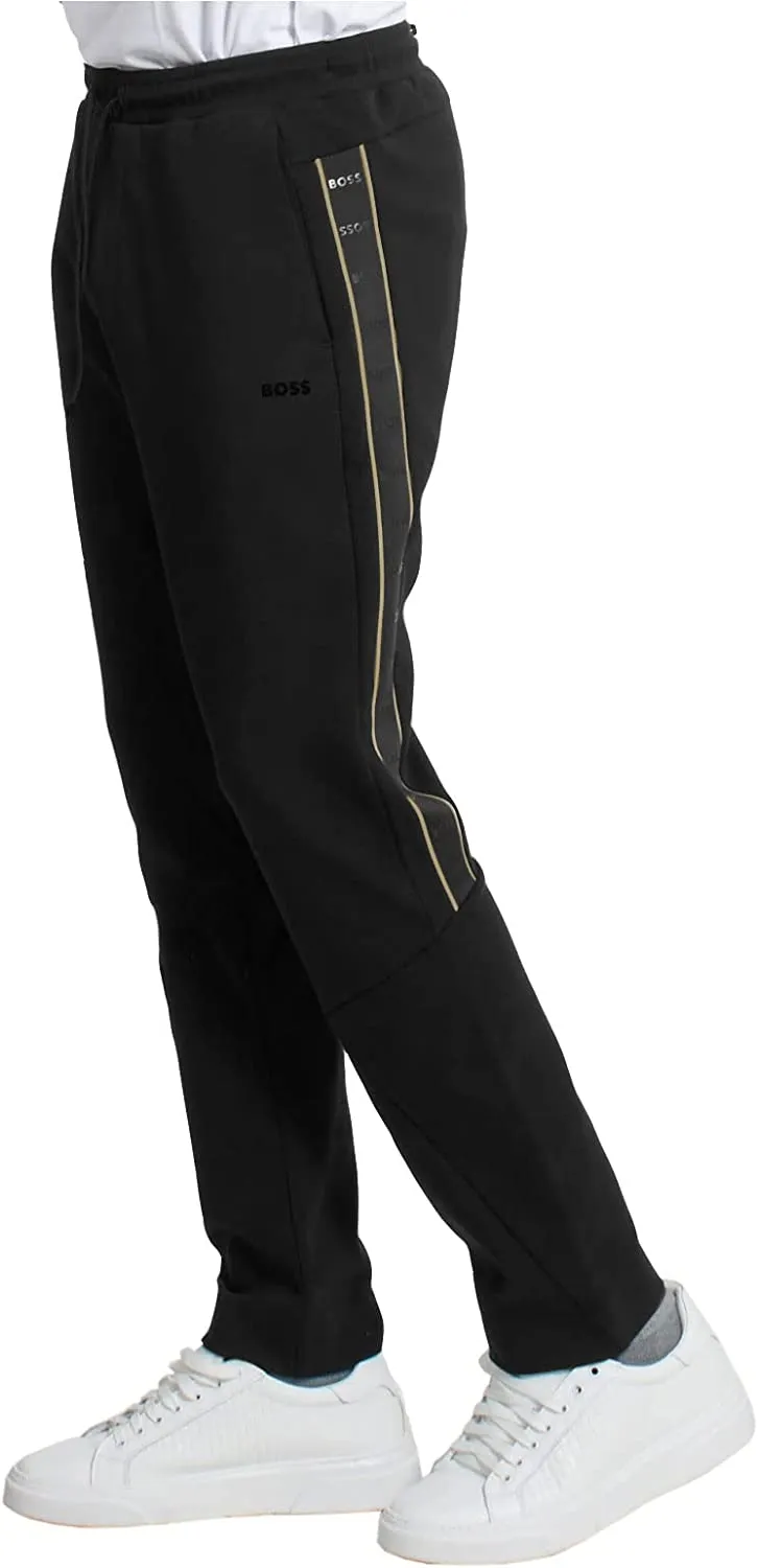 Hugo Boss Herren Hadim 1 Schwarze Dicke Baumwoll-Seitenbündchen Logo Jogginghose