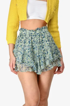 Isabel Marant Blau/Grün bedruckte Seiden-Minirockhose Größe 36