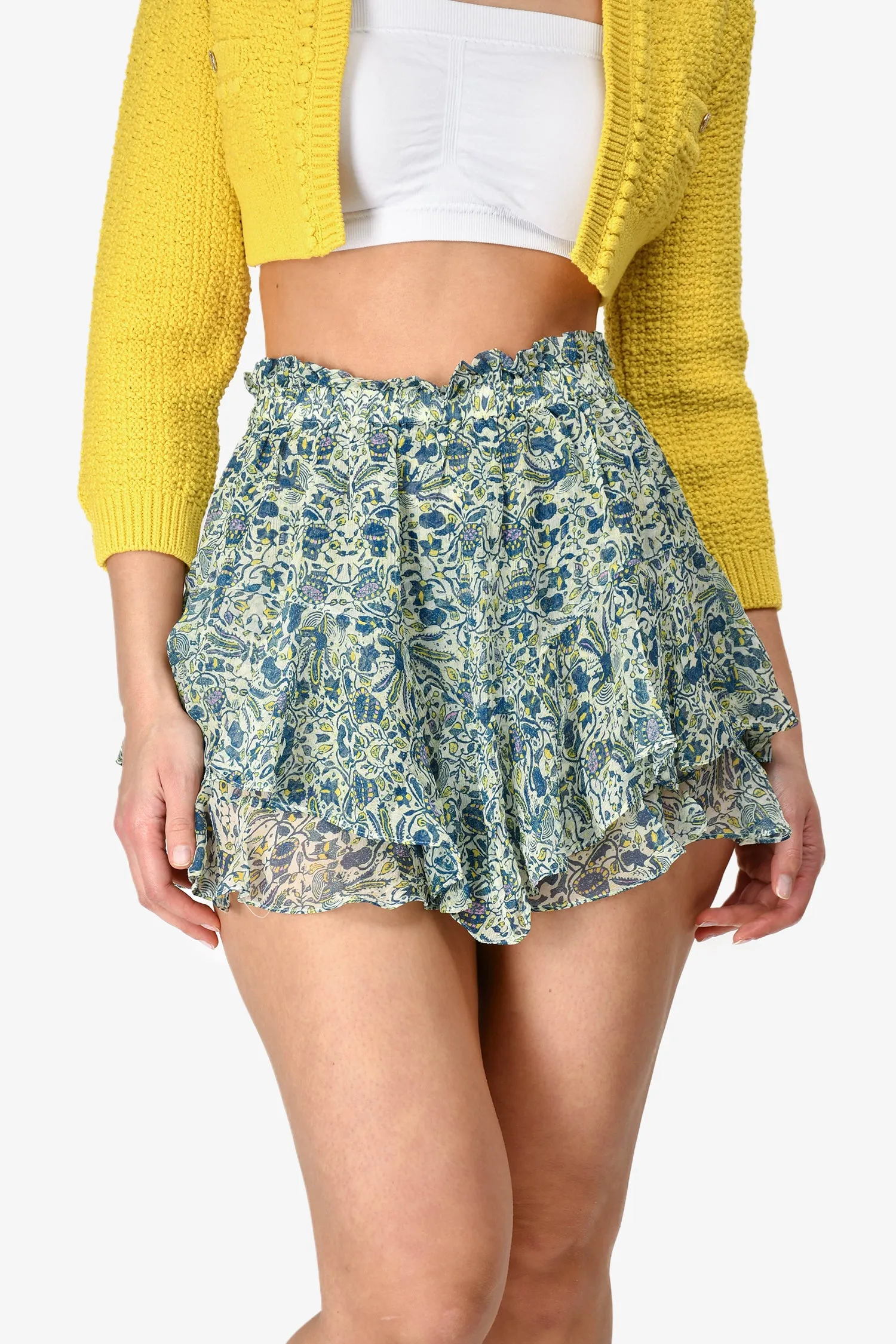 Isabel Marant Blau/Grün bedruckte Seiden-Minirockhose Größe 36