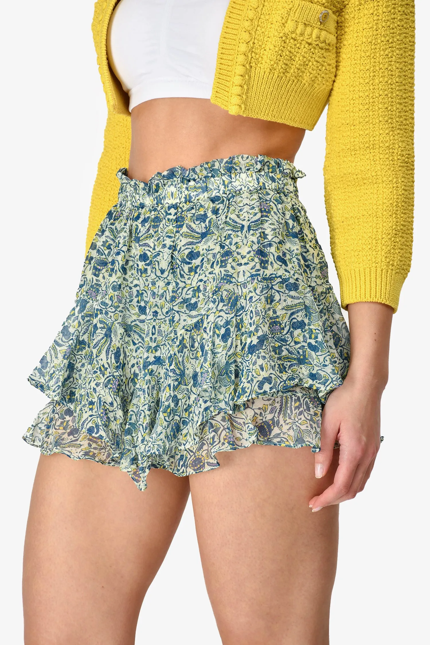 Isabel Marant Blau/Grün bedruckte Seiden-Minirockhose Größe 36