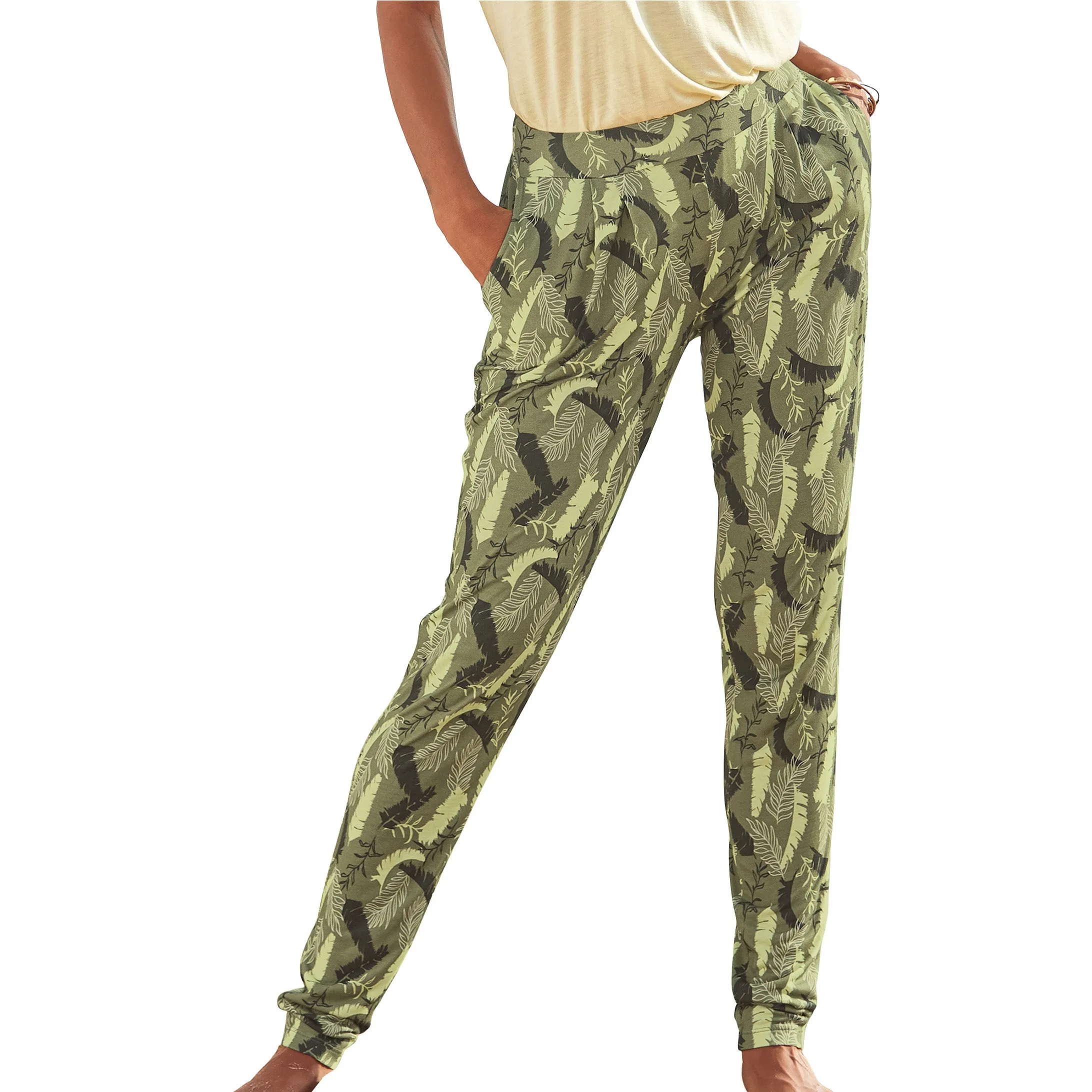 LASCANA Damen Hose mit Muster und geradem Bein