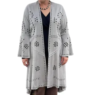 Laser-Cut-Langcardigan in Grau