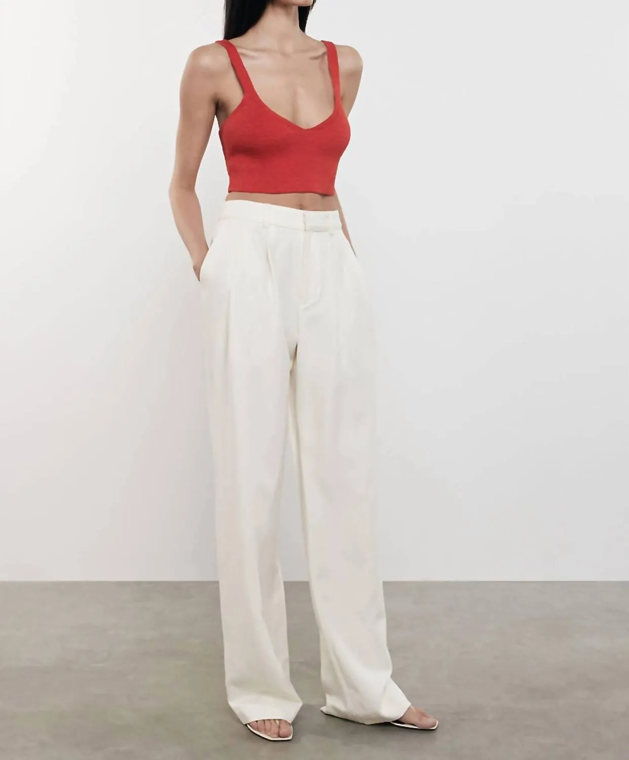 Leinen Strick-Bralette in Mohnrot