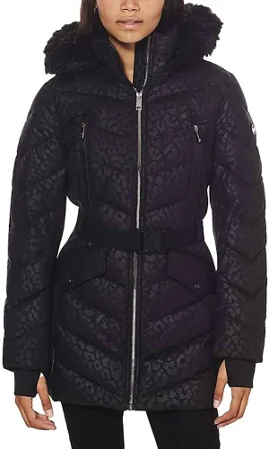 Logo Leopard Gürtel Parka mit Kapuze in Schwarz