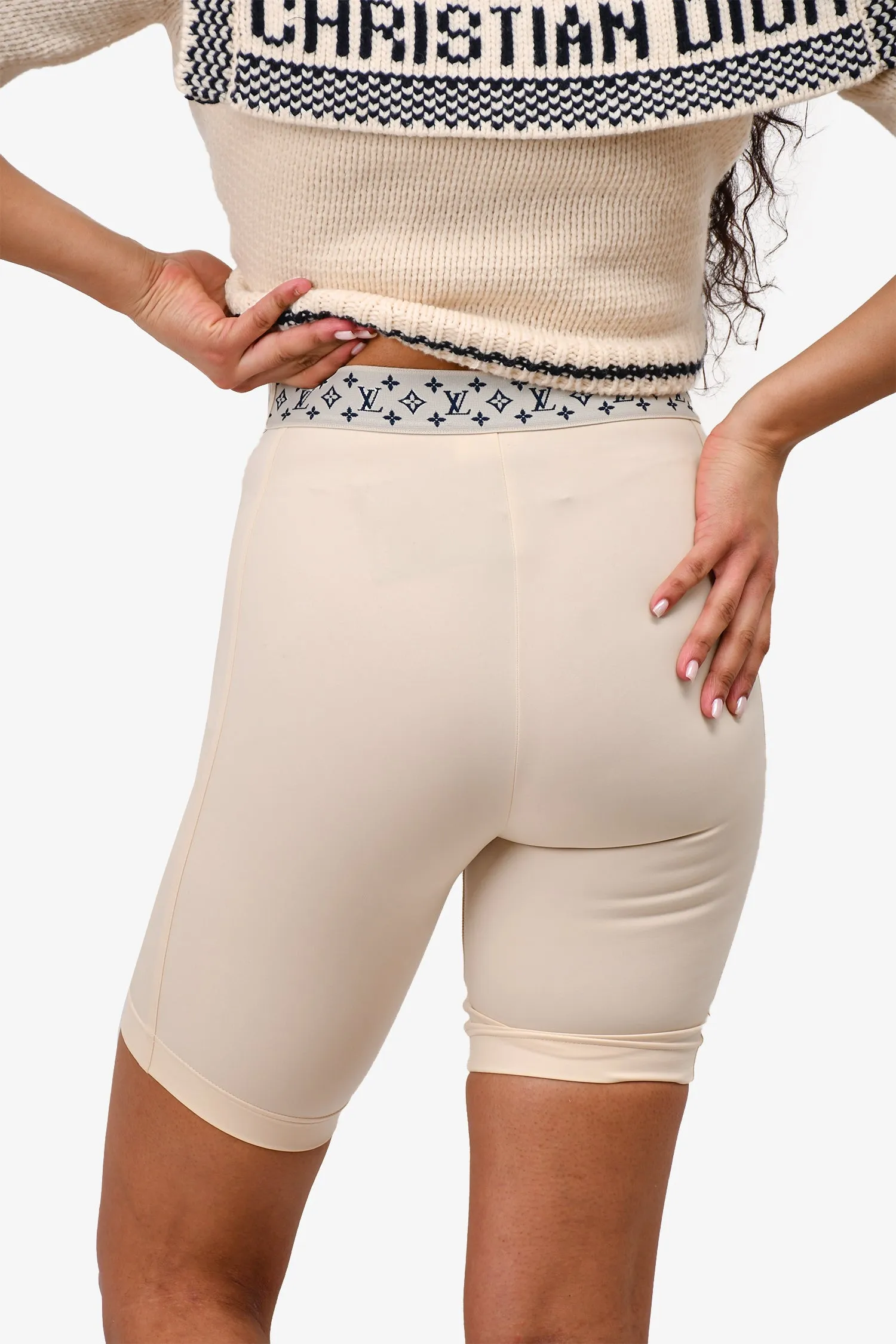 Louis Vuitton Beige 'Flight Mode' Fahrradshorts Größe 36 mit Etikett