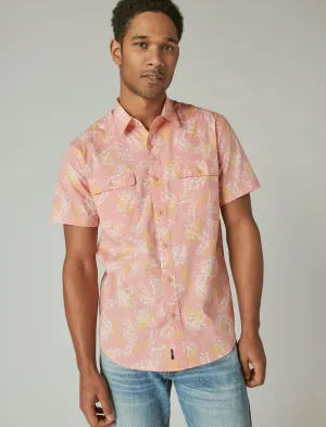 Lucky Brand Stretch Poplin Bedrucktes Utility Kurzarmhemd Rot Druck Lucky Brand