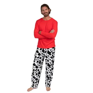 Herren Baumwoll-Oberteil und Fleece-Hose Pyjama Kuh Schwarz