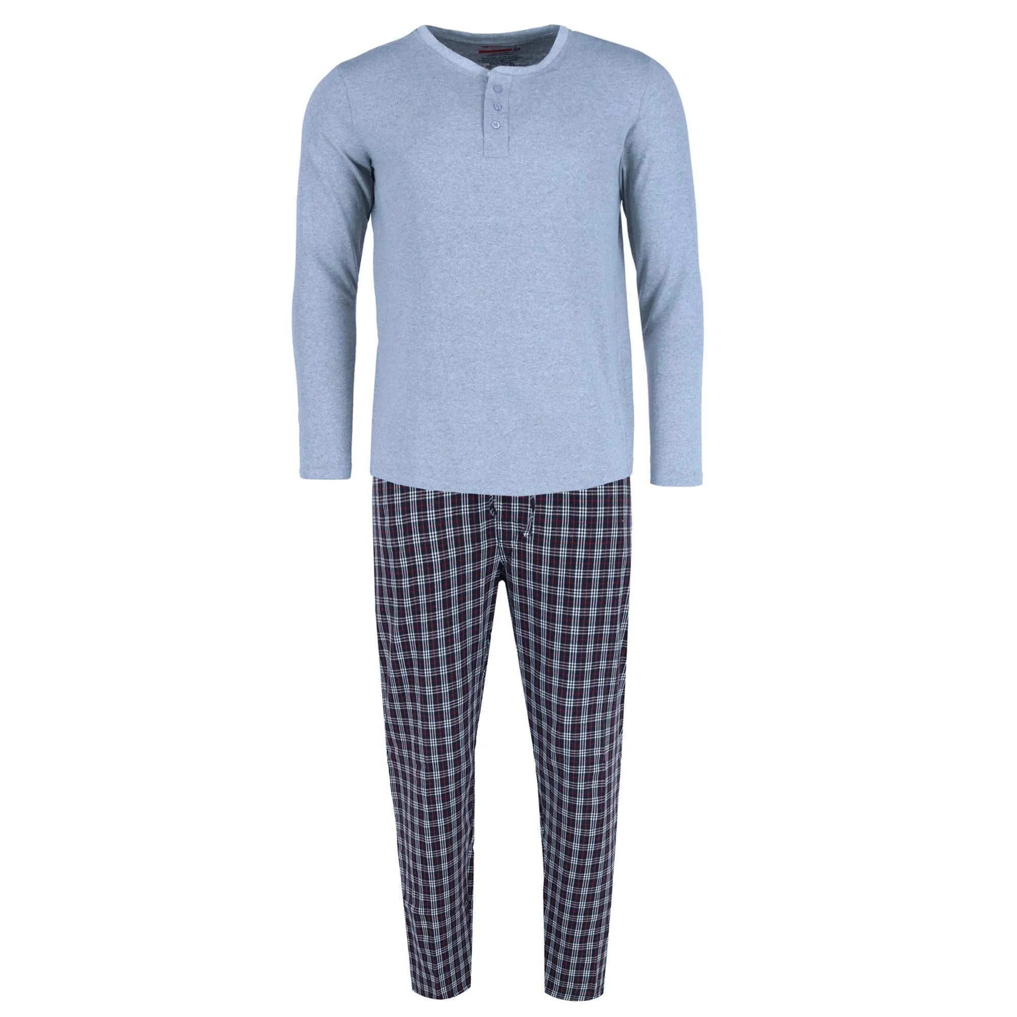 Herren Langarm Henley mit Flanellhose Lounge-Set