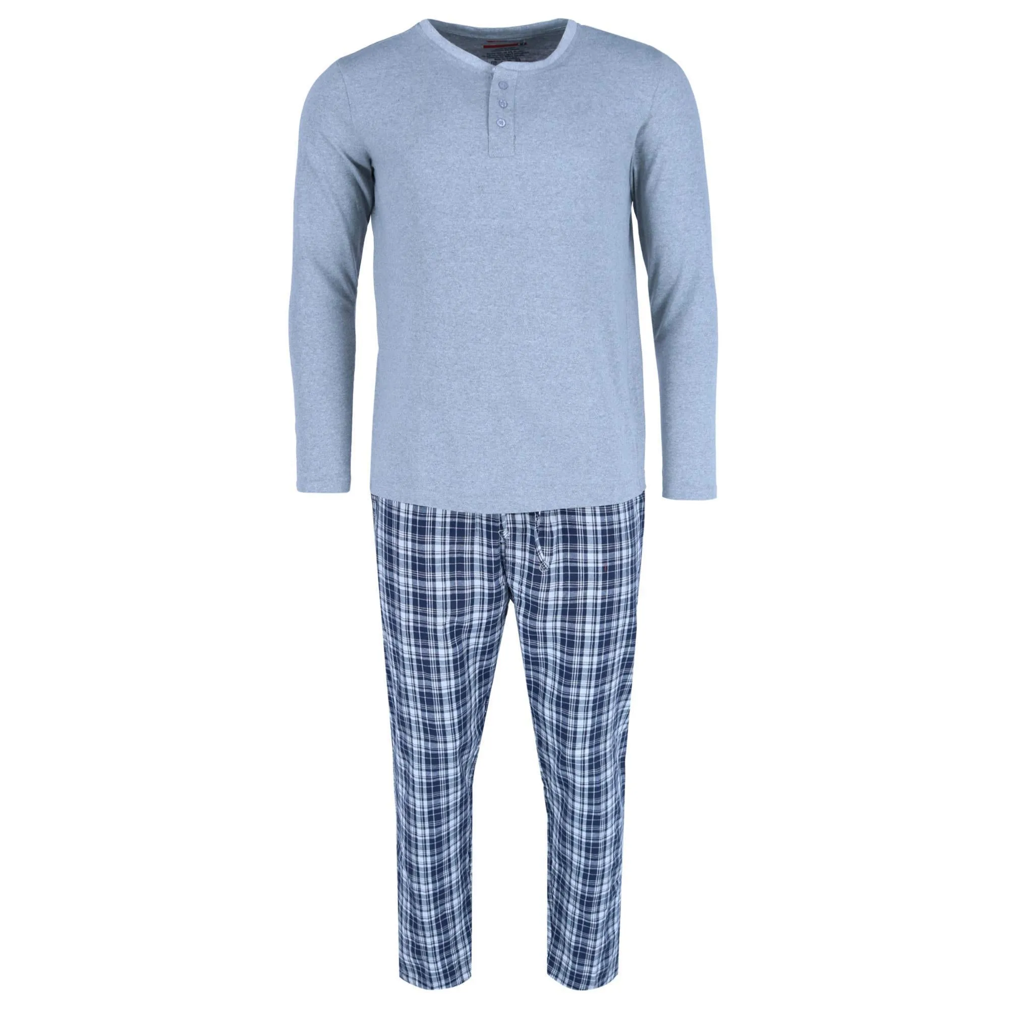 Herren Langarm Henley mit Flanellhose Lounge-Set