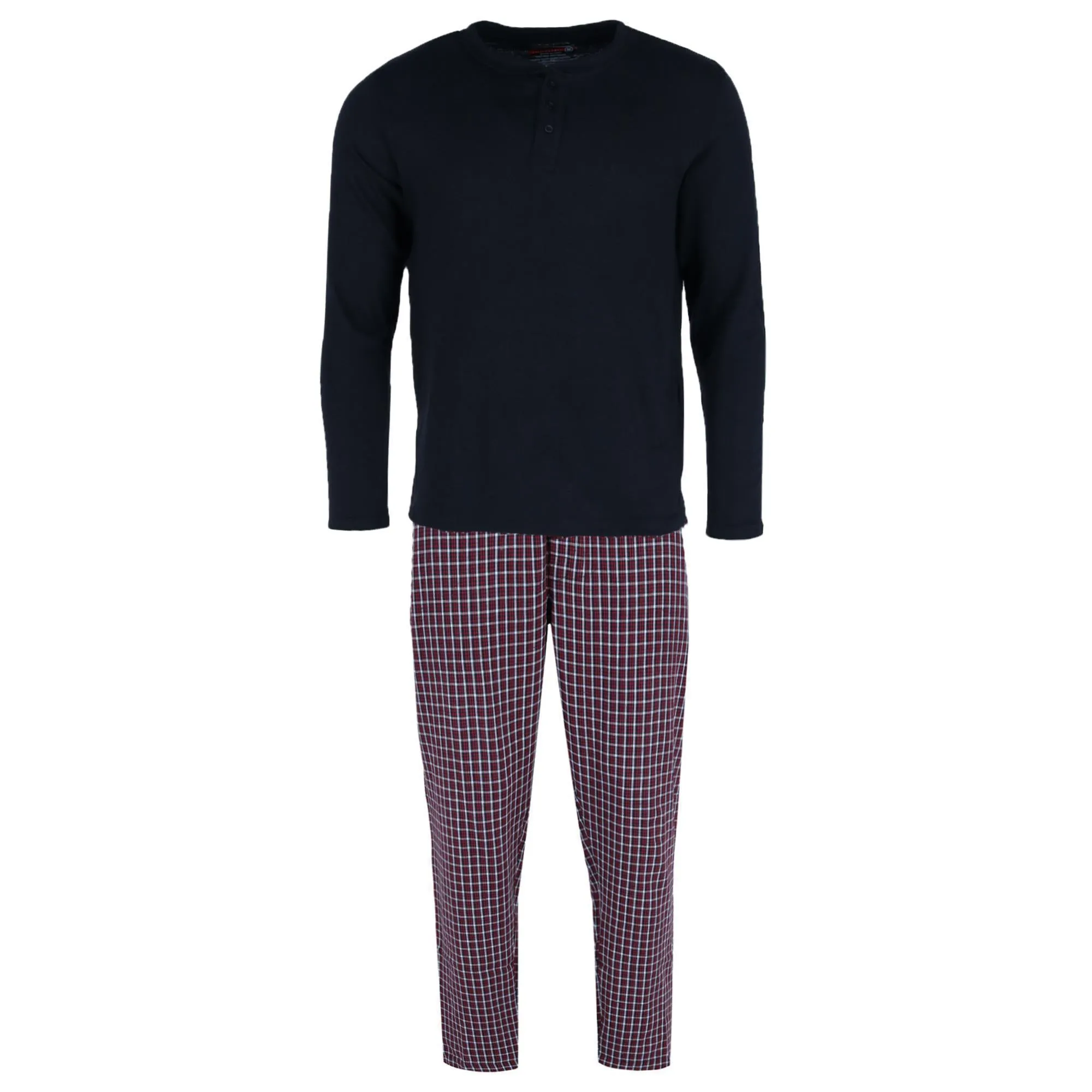 Herren Langarm Henley mit Flanellhose Lounge-Set