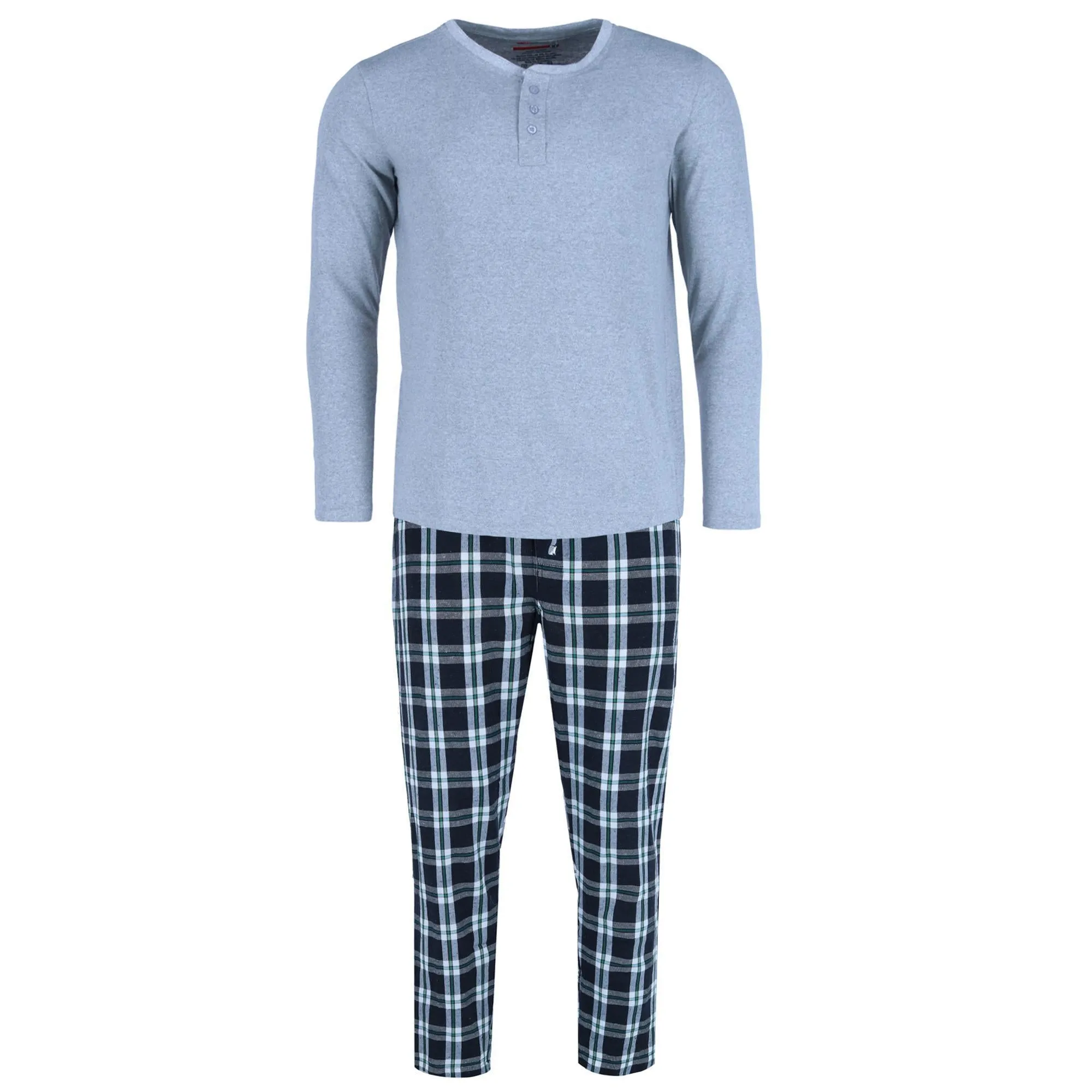 Herren Langarm Henley mit Flanellhose Lounge-Set