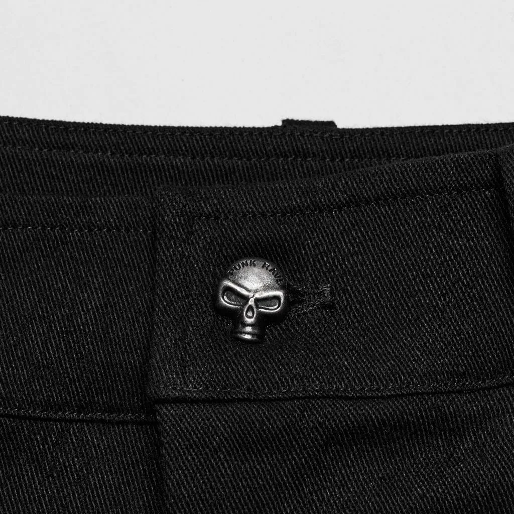Herren Punk Riemchen Kunstleder-Splice Hose Schwarz Rot