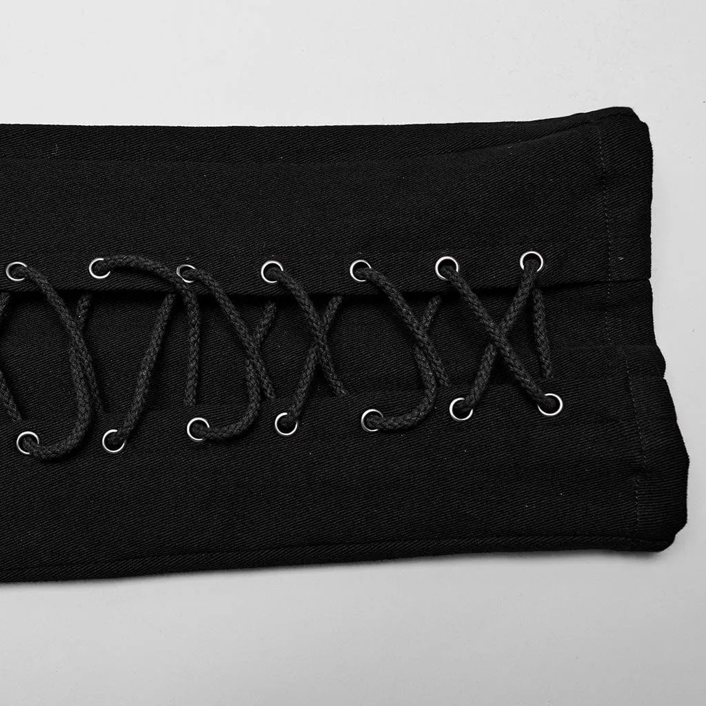 Herren Punk Riemchen Kunstleder-Splice Hose Schwarz Rot
