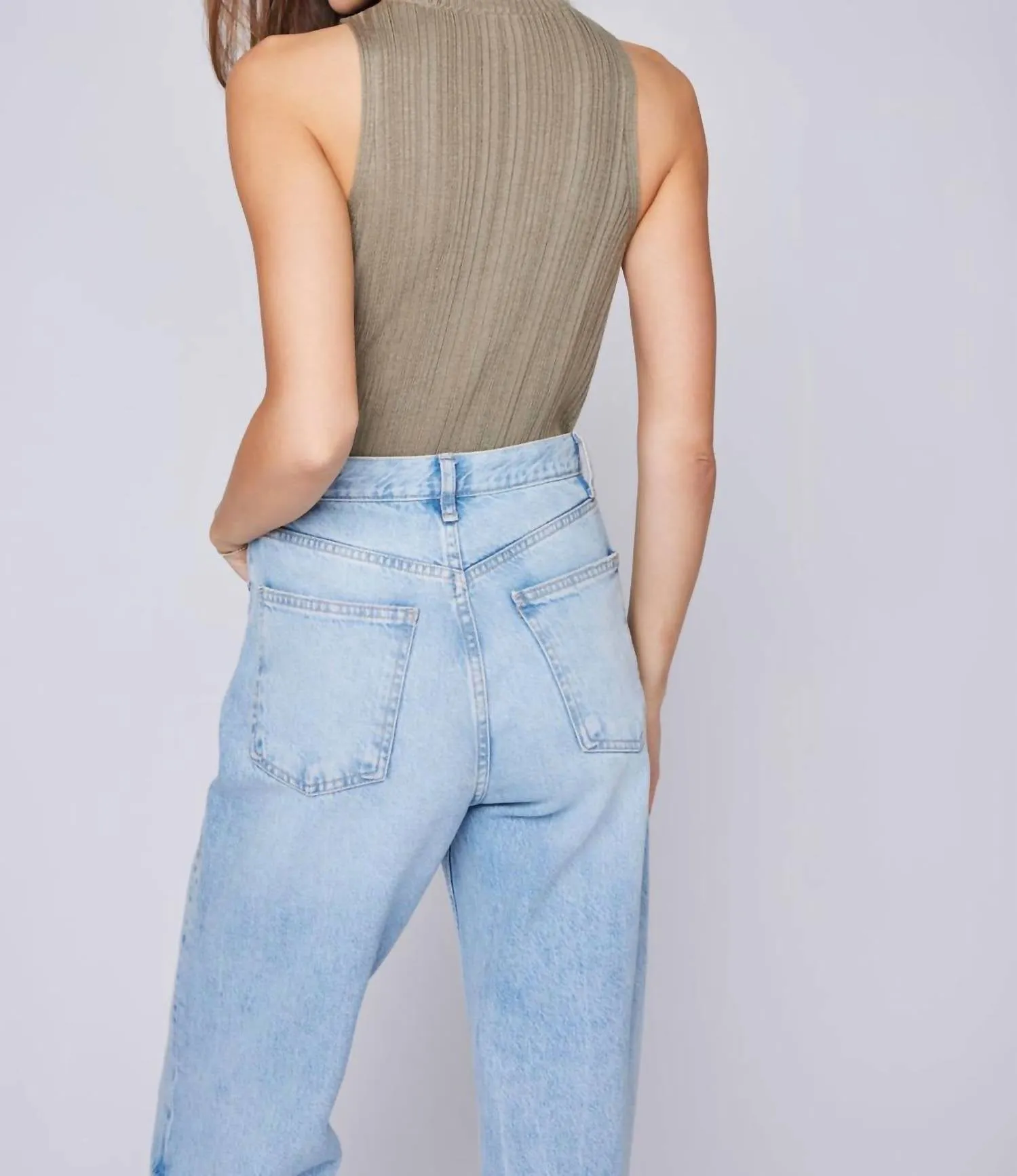 Mockneck Ärmelloser Pullover in Salbeigrün