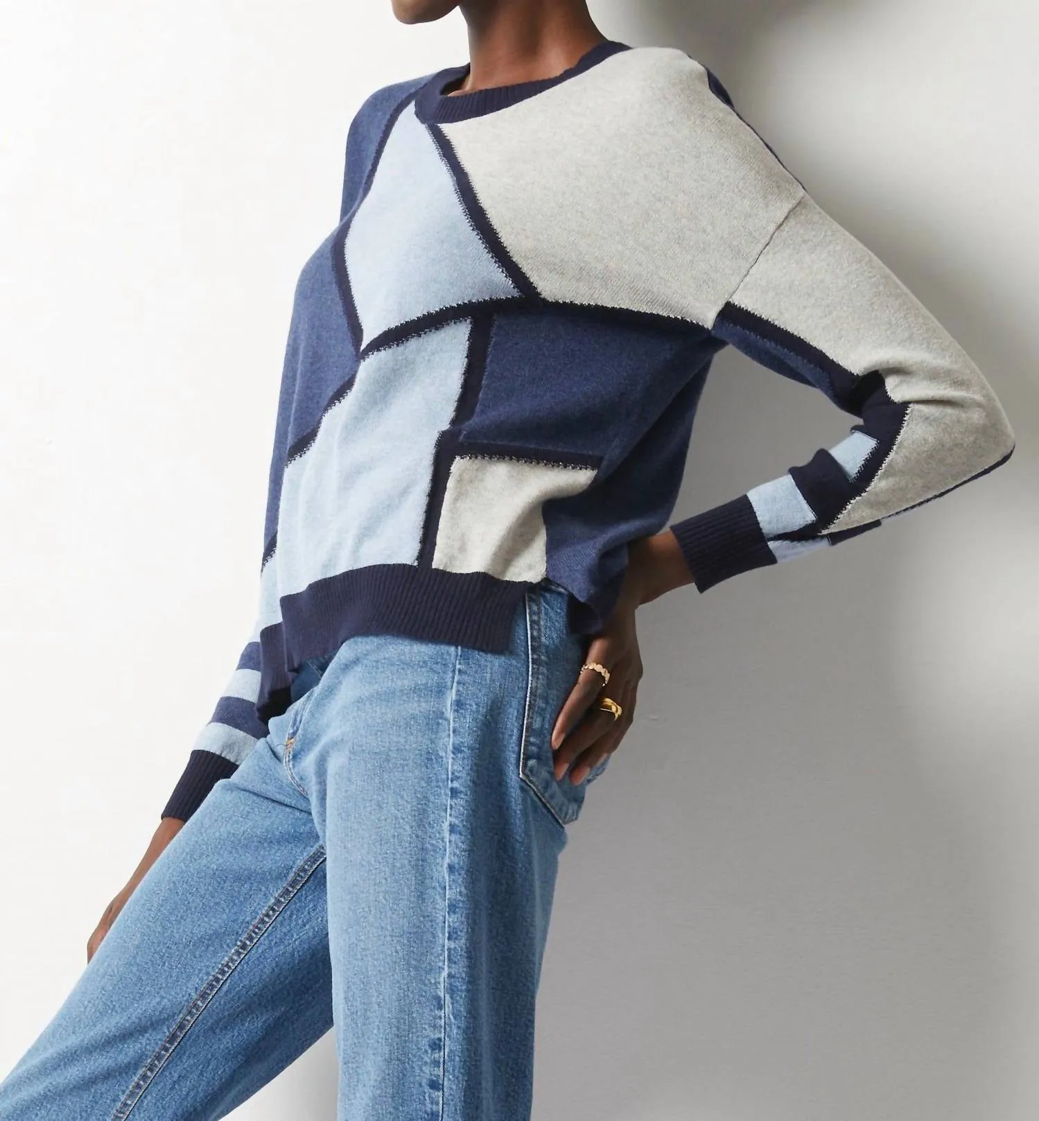 Mosaik-Intarsien-Pullover in Marine