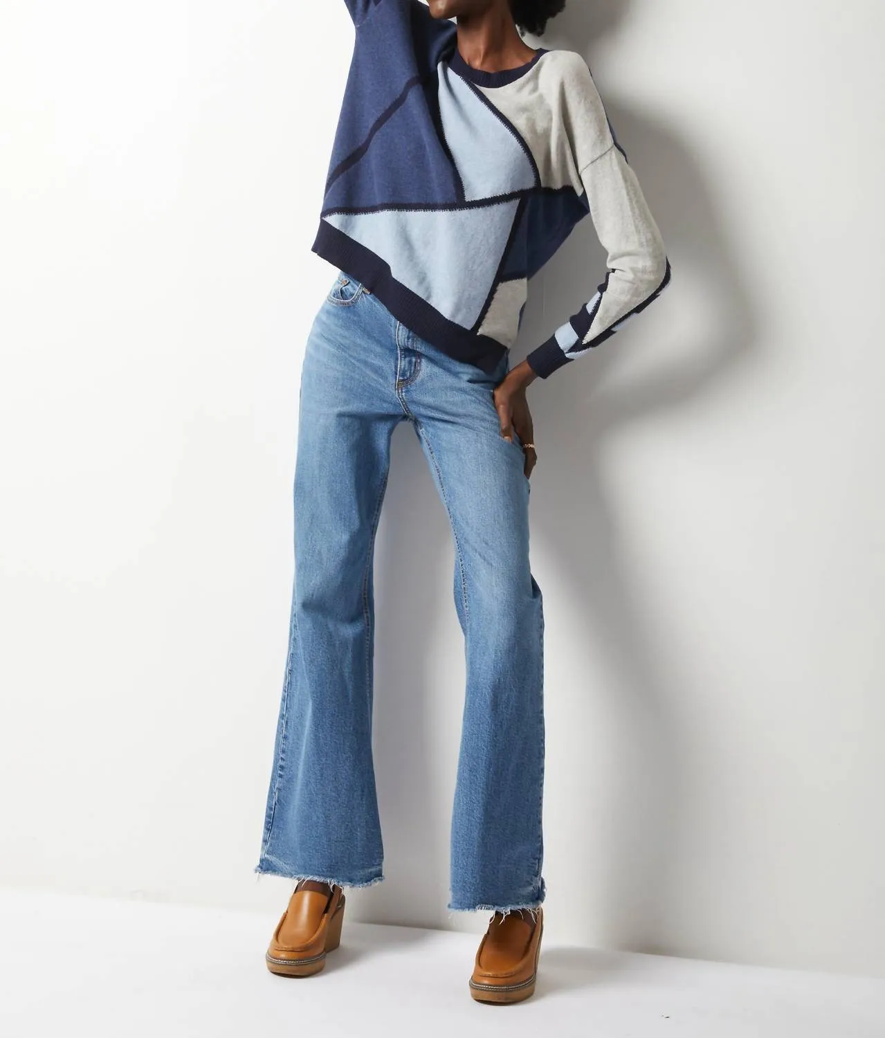 Mosaik-Intarsien-Pullover in Marine