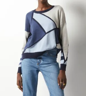 Mosaik-Intarsien-Pullover in Marine