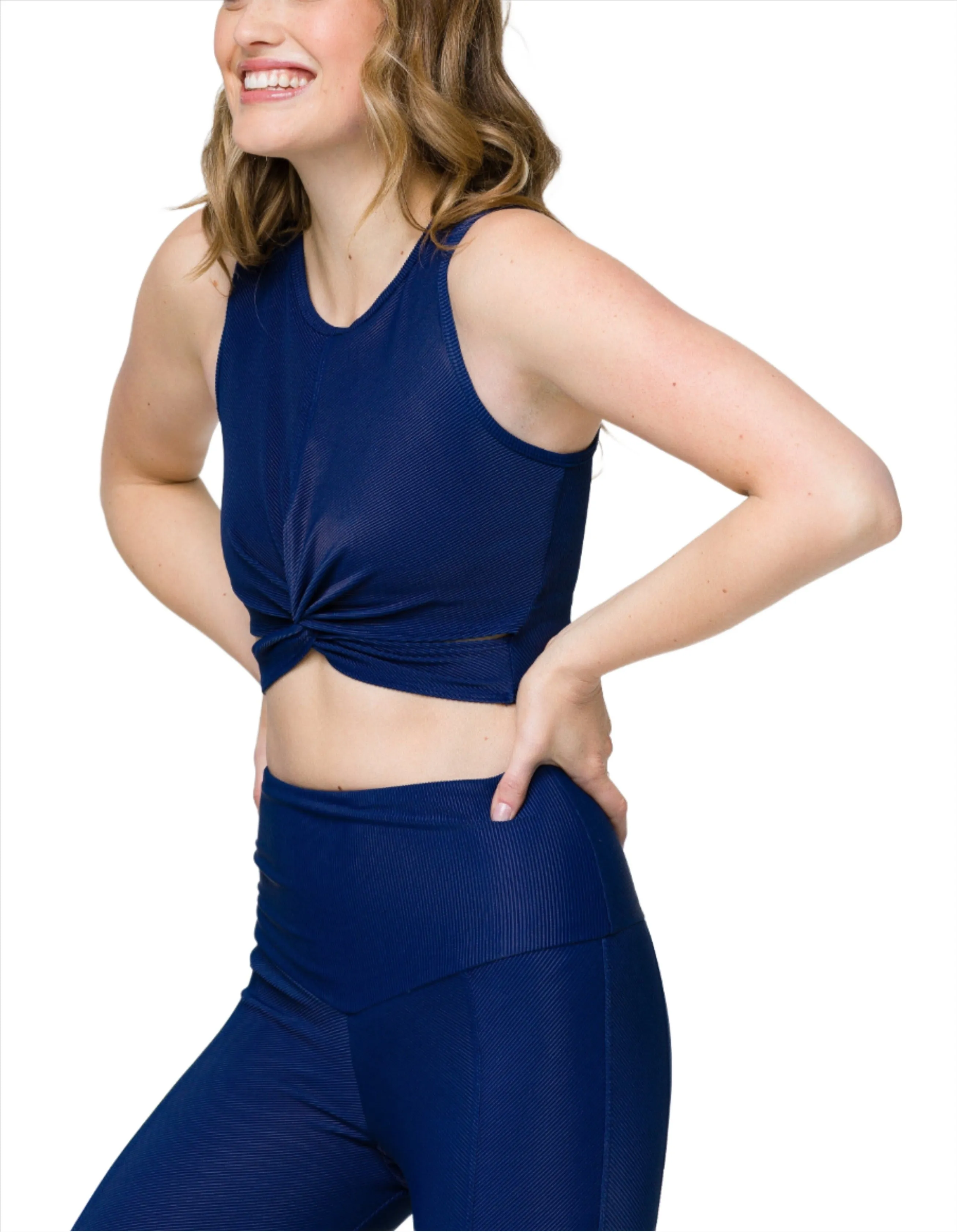 Onzie Front Twist Cropped Top 3726 Marine und Cantaloupe