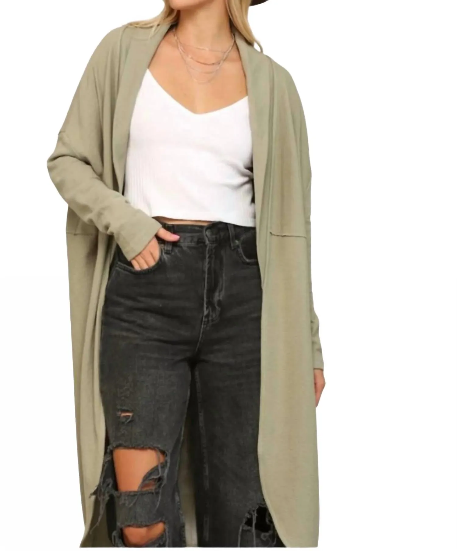 Übergroßer lässiger Cardigan in Salbeigrün