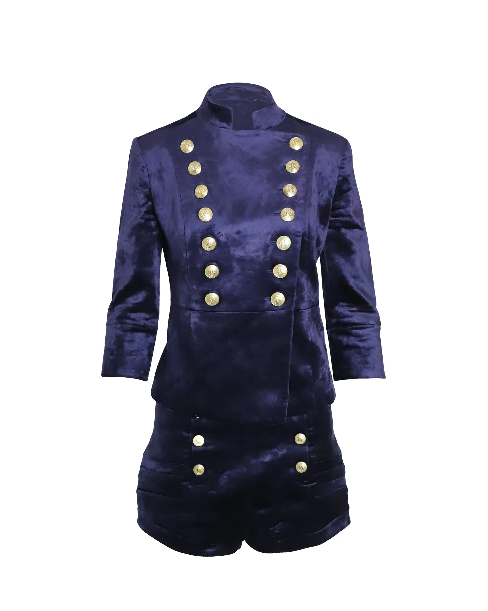 Pierre Balmain Military Blazer und Shorts Set in Blauem Samt